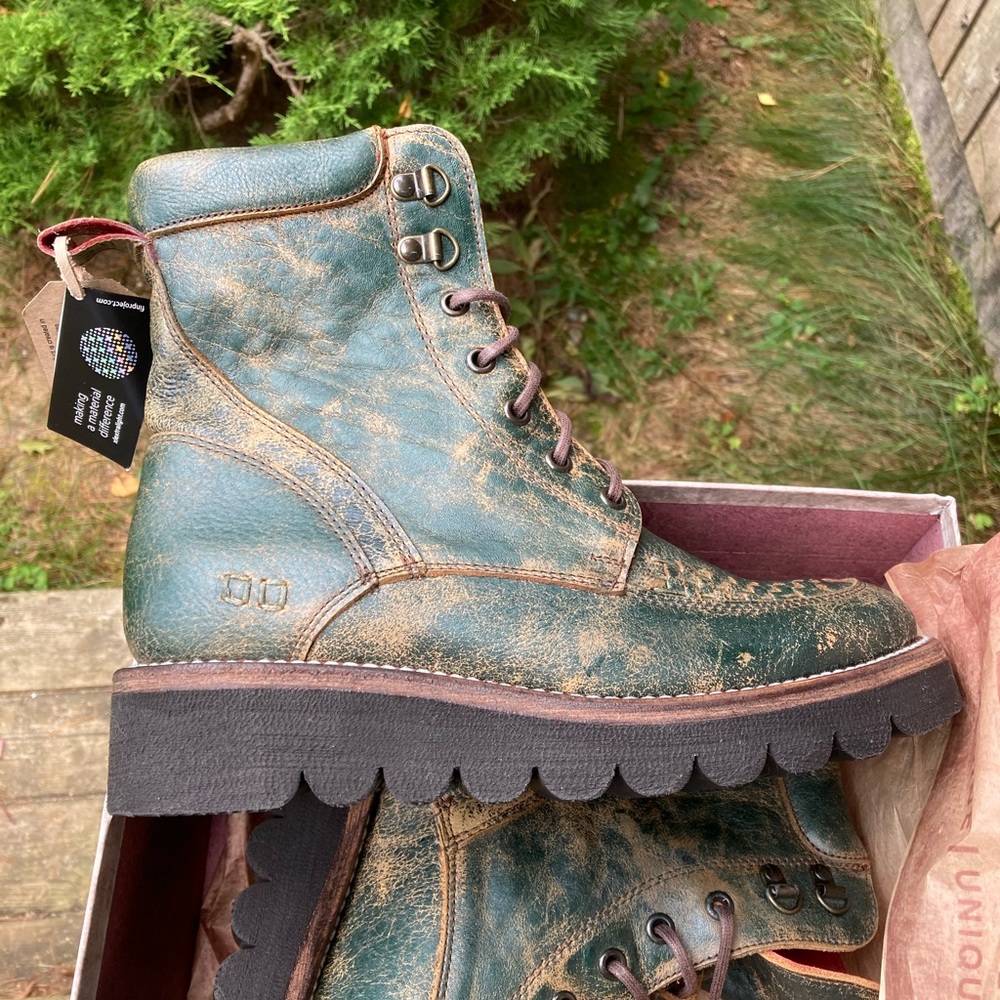 BED STU Boots BED|STU ELISHA II Leather TEAL LUX Green Black Moto Combat Size 8